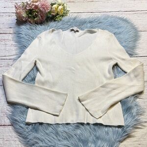 NWT Another Love Ribbed V-Neck Long Sleeve Top — Ivory sz L